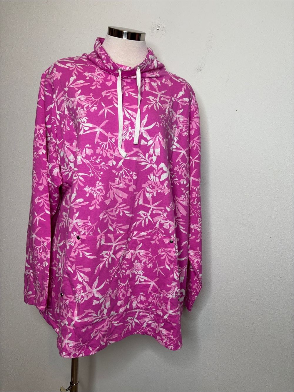 Pink Floral Sweatshirt with Drawstring